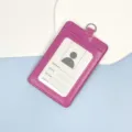 Purple leather ID card holder with dual card slots and metal ring for work badge variant. - Rose Red Leather Holder (Without Lanyard)