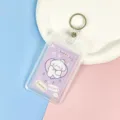 Transparent Card Holder Cute Badge Case with Keychain for Student ID Access Card - Purple Background White Dog Paper Card (Leather Strap Round Buckle)