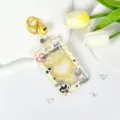 Yellow checkered ID card holder with strap and cute puppy design for students and workers. - Yellow Checkerboard Dog + Bell Clasp