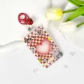 Clear dopamine ID card holder with red keychain cute cat sticker for student badge bus pass - Red Checkerboard Cat + Bell Clasp
