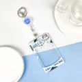 INS transparent plastic card holder with cute milk cow print, retractable reel and keyring for ID. - Big Head Cow + White Retractable Buckle (Blue Smiley) / Sliding Transparent / Blue Smiley Accessory