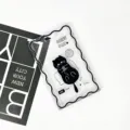 Transparent black cat card holder with wavy edge, cute student ID card sleeve protector. - Yarn Ball Black Cat (No Accessories)