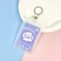 Transparent card holder cute bear badge sleeve student ID bus card protective case with keyring - Dark Blue Background White Bear Paper Card (Leather Strap Round Buckle)