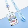 Cute cartoon cow card holder with lanyard and easy pull buckle, perfect for student ID. - Apple Cow / Strawberry Cat Retractable Long Lanyard (Blue Smiley)