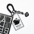 Cute black cat clear card holder with spring wristband and heart pendant for students. - Flower Black Cat (Black Spring Rope + Pendant)