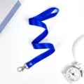 Blue neck lanyard with metal hook, 1.5cm wide ID card strap for employee badge and student pass. - Dark Blue Hook Lanyard