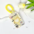 Clear badge card holder with yellow coiled lanyard transparent student ID bus pass cover - Yellow Checkerboard Dog + Yellow Spring Cord