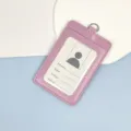 Purple PU leather badge holder with dual card slots and lanyard ring for ID access cards. - Pink Leather Holder (Without Lanyard)