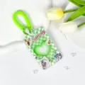 Green checkerboard transparent card holder with cute dog lanyard ID badge case. - Green Checkerboard Dog + Green Spring Cord