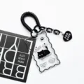 Transparent cartoon black cat card holder with coil wristband and cute heart charm protector - Paper Black Cat (Black Spring Rope + Pendant)