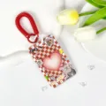 Dopamine transparent card holder with red coiled lanyard, cute cat checkerboard ID card case. - Red Checkerboard Cat + Red Spring Cord