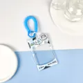 Transparent plastic card holder with blue coiled wrist strap and cute cow print design. - Big Head Cow + Two-tone Blue Spring Rope / Sliding Transparent / Blue Spring Rope
