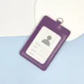 Purple PU leather dual slot ID badge holder with transparent window for work school. - Purple Leather Holder (Without Lanyard)
