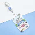 Cute cartoon cow ID card holder with retractable badge reel for students and office workers. - Apple Cow / White Retractable Badge Clip (Blue Smiley)