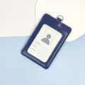 Dark blue leather ID card holder with neck strap badge holder for office school staff - Dark Blue Leather Holder (Without Lanyard)