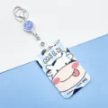 Cute cartoon cow card holder with retractable keychain, perfect for student ID and bus pass. - Big Head Cow / White Retractable Badge Clip (Blue Smiley)