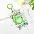 Green checkerboard transparent card holder with lanyard cute dog design student id badge case - Green Checkerboard Dog + Leather Keychain