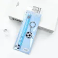 Football stationery set with 15cm acrylic ruler and cute football keychain for kids students. - Soccer Set / Ruler With Pendant / Blue