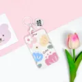 Bonito tarjetero deslizante con diseño floral y llavero, protector de identificación. - Cuatro Flores Lindas / Llavero de corazón blanco