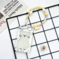Cute cartoon cat card holder with colorful beaded lanyard, perfect for students and ID cards. - Cat Frame With Yellow Bow Bracelet / Transparent Plug-in