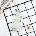 Cute cartoon cat card holder for students and ID badges. Durable white protective bus card sleeve. - Cat Frame With White Heart Keychain / Transparent Plug-in
