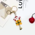 Cute Christmas Santa Claus acrylic keychain with bell, stylish metal keyring bag pendant. - Santa Claus with Gifts / Bell Keychain