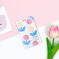 Portatarjetas deslizante con bonito diseño de tulipanes acuarela funda protectora transparente - TULIPANES Cinco Flores / Sin Accesorios