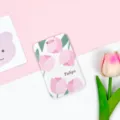 Fundas de tarjeta tulipán rosa, bonito tarjetero deslizante para tarjetas de campus. - Cinco Rosas / Sin Accesorios