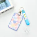 Ins Style Student Sliding Transparent ABS Card Holder Lanyard Protective Cover Keychain - Blue Border Colorful Hearts / Blue Flower Keychain