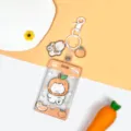 Cute cartoon dog transparent card holder keychain with orange charms for student school ID card. - Orange Hat Dog With Clasp / Sliding Transparent