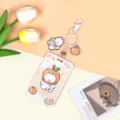 Simpatico cartone animato arancione porta carte porta badge studente campus autobus custodia - Cane Bianco Cappello Arancia + Chiusura a Manetta Bianca (Striscia di Pelle Cane Arancia)