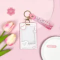 Rosa transparenter Ausweishalter mit Schlüsselband, süße ästhetische Schülerkarten-Schutzhülle. - Schiebe Transparent-Sweet Herz Dialogbox + Rosa Farbverlauf Schlüsselanhänger