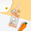 Cute transparent cartoon card holder with lovely dog design, orange pattern, and secure keychain. - Orange Scarf Dog With Clasp / Sliding Transparent