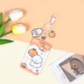 Portatarjetas deslizante de dibujos animados con diseño de naranja, material ABS duradero. - Perro Naranja Pastel + Cierre de Esposas Blanco (Tira de Cuero Perro Naranja)