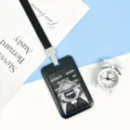 Durable ABS student card holder with black lanyard and cool cartoon design for daily commuting. - Mysterious Hooded Man Style (With Lanyard)