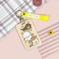 Cute cartoon dog card holder with keychain and strap, ideal for student ID and passes. - Yellow Biscuit Squirrel + Yellow Flower Keychain