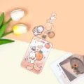 Lindo llavero con tarjetero deslizante de dibujos animados ABS funda protectora escolar - Perro Naranja Degradado + Cierre de Esposas Blanco (Tira de Cuero Perro Naranja)