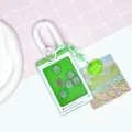Cute green phone shape card holder with spring lanyard and heart charm for daily student use. - Green Dinosaur (Green Border) / White Spring Rope + Green Chain Heart Pendant