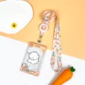 Cute cartoon transparent card holder with retractable lanyard and puppy design for student ID. - Biscuit Dog With Long Strap / Sliding Transparent