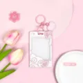 Rosa harten Kunststoff Ausweishalter süsser transparenter Karten Schutz mit Schlüsselring. - Schiebe Transparent-Gemustertes Herz Dialogbox + Rosa Herz Schlüsselanhänger