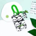 Cute cartoon panda card holder with green spring lanyard and matching cute charm. - Full Screen Panda + Green Spring Rope with Panda Buckle