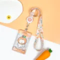 Cute transparent cartoon card holder with lanyard orange design ID badge protector case - Orange Hat Dog With Long Strap / Sliding Transparent