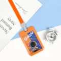 Cute astronaut ID card holder with orange lanyard, ABS student bus card protective cover. - Orange Blue Astronaut Style (With Lanyard)