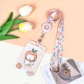 Lindo soporte de tarjeta de identificación de dibujos animados de naranja con cordón funda protectora - Perro Blanco Sombrero Naranja + Cordón Retráctil Conejo Naranja Cuadros (Conejo Naranja)