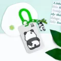 Cute cartoon panda card holder with green coil lanyard and charm, ideal for students and ID cards. - Scratching Panda + Green Spring Rope with Panda Buckle