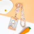 Cute cartoon transparent card holder with lanyard and puppy design for student ID card. - Orange Scarf Dog With Long Strap / Sliding Transparent