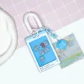 Blue phone shape card holder keychain with coil strap and cute animal design variant. - Blue Elephant (Blue Border) / White Spring Rope + Blue Chain Heart Pendant