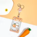 Cute cartoon transparent ID card holder with retractable reel and cute bear design for students. - Orange Holding Dog With Easy Pull Buckle / Sliding Transparent