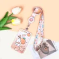 Tarjetero deslizante ABS con cordón, funda protectora ideal para tarjetas de estudiante y campus ID. - Perro Naranja Degradado + Cordón Retráctil Conejo Naranja Cuadros (Conejo Naranja)