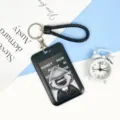 Cute astronaut student card holder with lanyard, anti-lost ABS bus card protective cover case - Mysterious Hooded Man Style (With Wrapped Leather Cord)